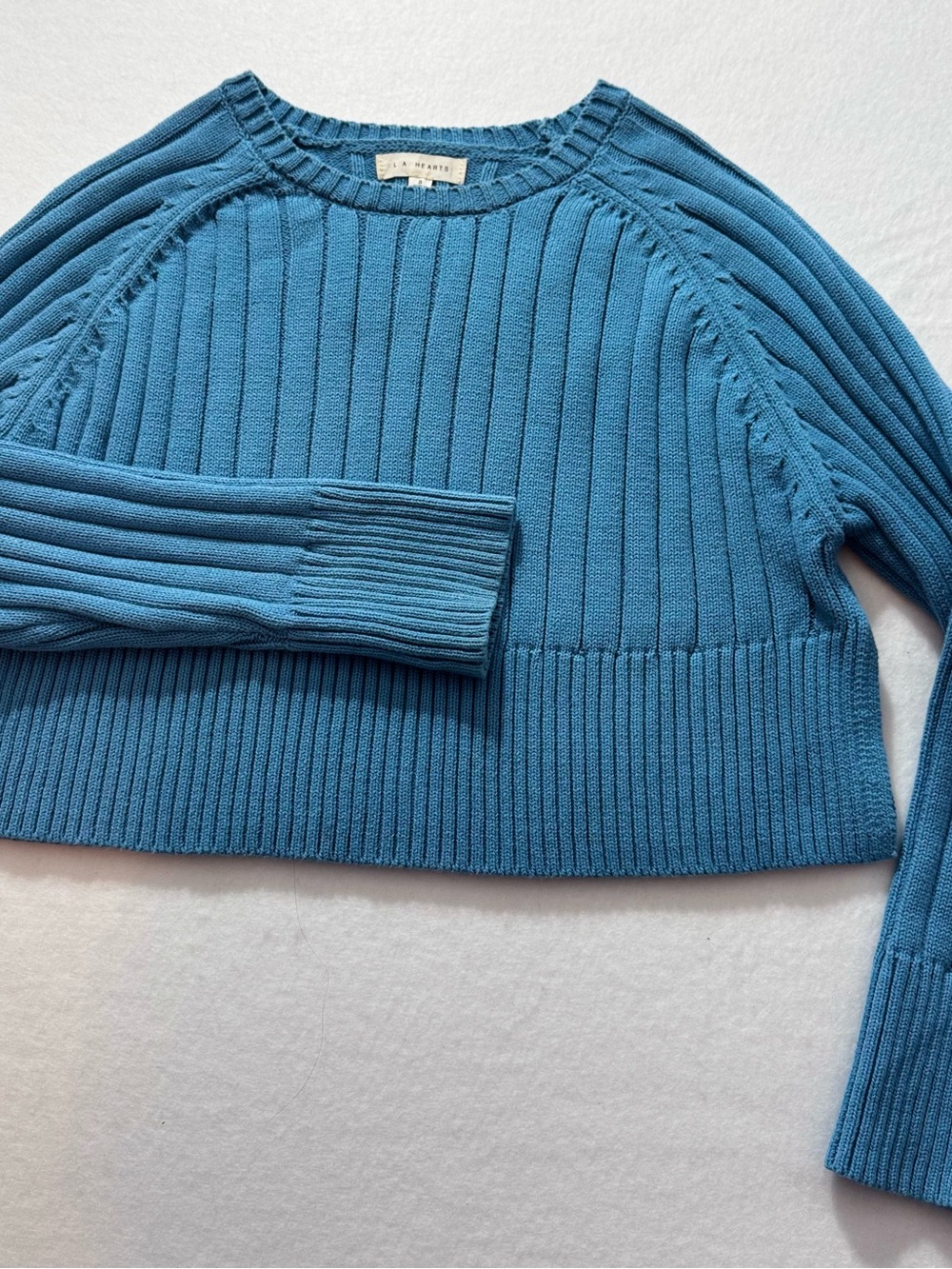 LA Hearts by Pacsun Blue Ribbed Cropped Cozy Chic Side Slits Sweater Size S